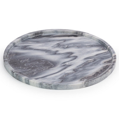 Ehc Natural Marble, Bathroom Vanity Tray, Tray Bathroom, Decorative Tray, Candle Tray, Round, 26 X 26 X 1 Cm Grey
