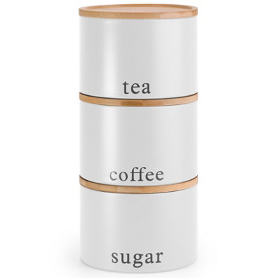 Ehc TeaCoffeeSugarCanister SetSet Of 3 Stackable Airtight Food Storage Easy To Open Storage Canisters Jars TinWhite from B&Q