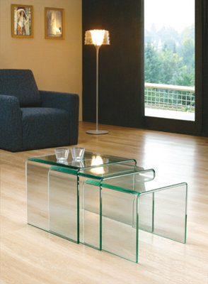 B&Q -  Milan Clear Glass Nest Of 3 Side Tables For Living Room