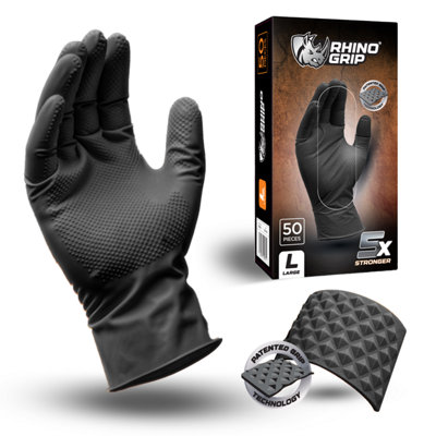 Rhino Grip Rgbl03 Ultra Tough Disposable Black Nitrile Trade Gloves- Medium from B&Q