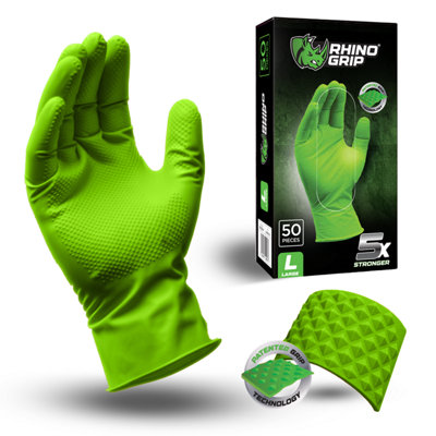 Rhino Grip Rggr04 Ultra Tough Disposable Green Nitrile Trade Gloves- Large from B&Q