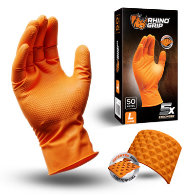 Rhino Grip Rgor04 Ultra Tough Disposable Orange Nitrile Trade Gloves- Large from B&Q