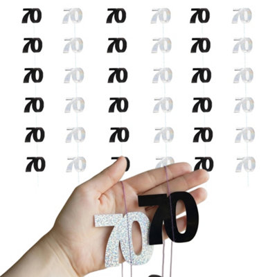 Shatchi 70Th Glitz Black & Silver Hanging String Decorations Pack Of 6 from B&Q