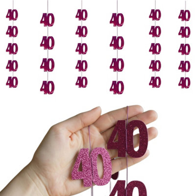 Shatchi 40Th Glitz Pink Foil Hanging String Decorations Pack Of 6 from B&Q