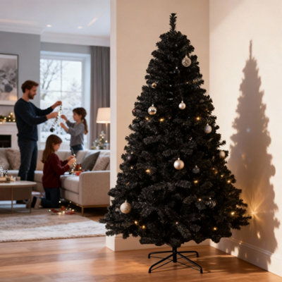 B&Q -  4Ft Black Artificial Tree Imperial 230 Tips Artificial Tree With Metal Stand