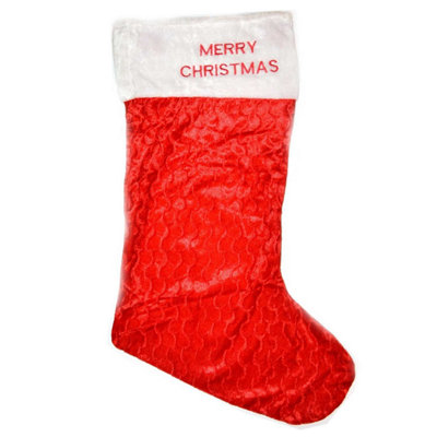 B&Q -  Velvet 88Cm Long Santa Sack Socks Gifts Bag Jumbo Merry Christmas Print Stocking DecorationsRed/white