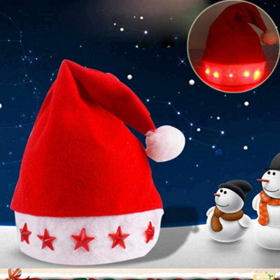 B&Q -  Flashing Santa Adult Size Led Light Up Stars Christmas Hat Novelty Xmas Party Accessories DecorationsRed