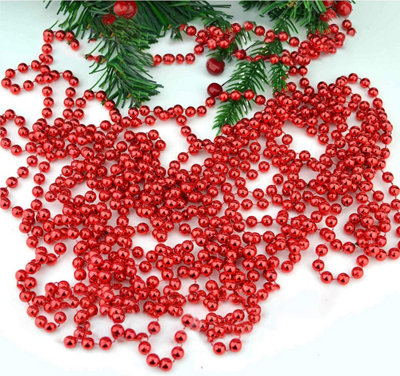 B&Q -  Metallic 24Ft Red Hanging Bead Garland Christmas Tree Xmas Home Room Decor Party Tinsel String Chain