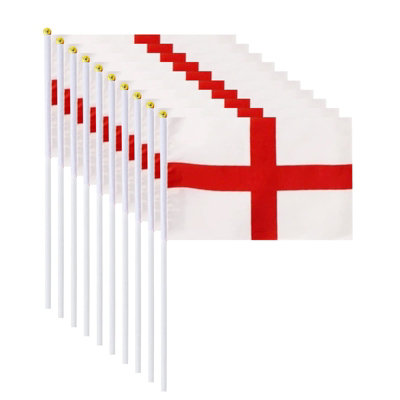 Shatchi 10 Pcs England Flag, St George's Cross Flag On Sticks, Hand Held Double Sided Fabric England Small Flags, Celebrations World Cup Red/Light