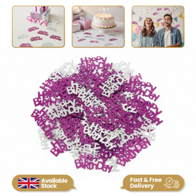 Shatchi Happy Birthday Confetti Pink And Silver 14G Table Scatter Birthday Party Decorations from B&Q