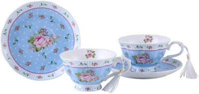 London Boutique Coffee Tea Cups And Saucers Set Of 2 Vintage Flower Flora Rose Lavender Gift Box