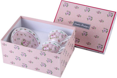 London Boutique Coffee Tea Cups And Saucers Set Of 2 Vintage Flora Rose Porcelain Gift Box (Rose 2Pc Set) Lavender/Pink