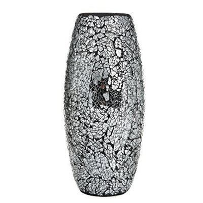 London Boutique Decorative Vase Mosaic Black Handmade Glitter Vase Sparkle Glass Gift Present (Black) from B&Q