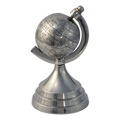 Homescapes Decorative Aluminium World Globe Ornament Silver from B&Q