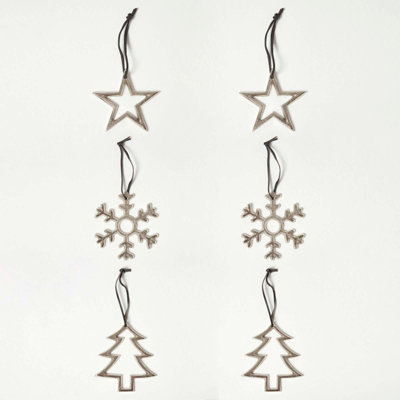 Homescapes Set Of 3 Christmas Ornaments Star Tree Snowflake Silver