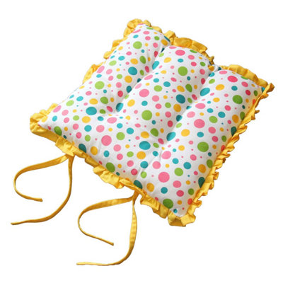 Homescapes Unisex Yellow Reversible Frilled Cushion Seat Pad With Ties Polka Dots Multi | Size: 40 Cm X 40 Cm - Image 7