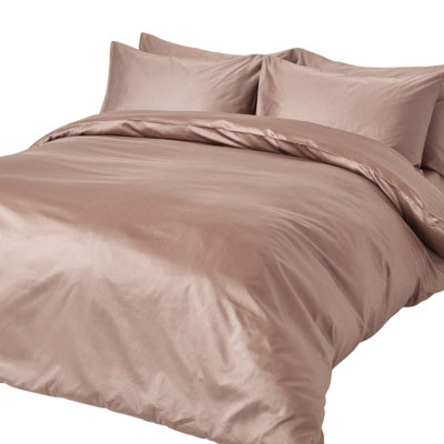 Homescapes Organic Cotton Duvet Cover Set 400 Thread Count, Single Brown