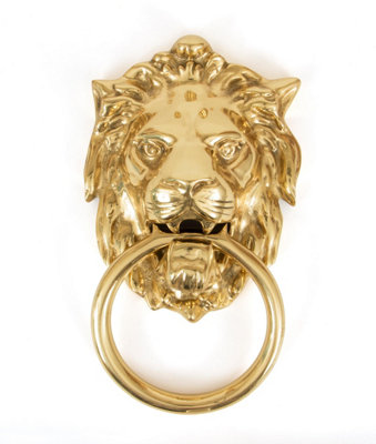 From The Anvil Polished Brass Lion Head Door Knocker Golden