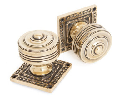 From The Anvil Aged Brass Tewkesbury Square Mortice Knob Set from B&Q