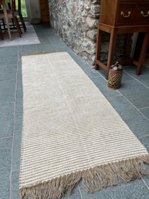 Second Nature Online Colva Thin Rug Cotton And Jute Yarn In Natural Striped Design / 70 Cm X 200 Cm from B&Q