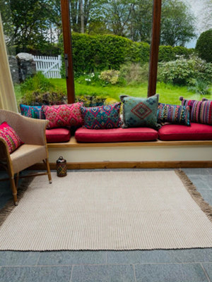 Second Nature Online Colva Thin Rug Cotton And Jute Yarn In Natural Striped Design / 120 Cm X 180 Cm from B&Q