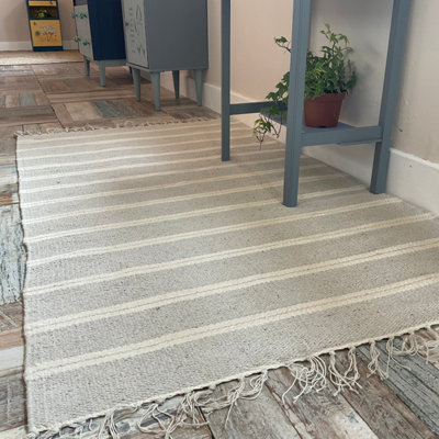 Second Nature Online Varca Grey Rug Striped Design Cotton And Jute Yarn / 120 Cm X 180 Cm from B&Q