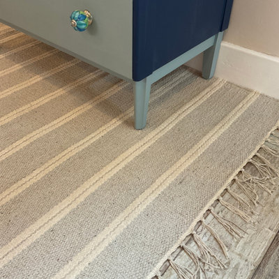 Second Nature Online Varca Grey Rug Striped Design Cotton And Jute Yarn / 90 Cm X 150 Cm from B&Q