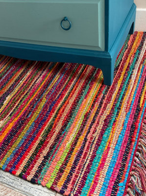 Second Nature Online Festival Boho Rug Flat Weave Multicolour With Tassels 70 Cm X 140 Cm from B&Q