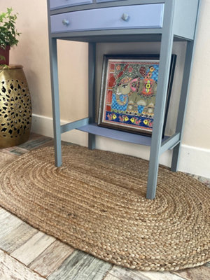 Second Nature Online Dhaka Rustic Oval Rug Hand Woven Mat With Natural Fibre Indian Jute Flat PileLarge Medium Small & Runner Neutral Floor Covering from B&Q