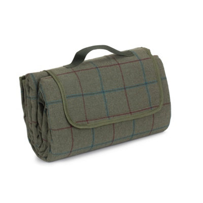 Red Hamper H094 Polyester Luxury Green Tweed Picnic Blanket from B&Q