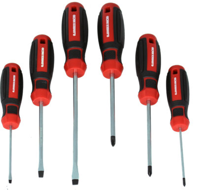 B&Q -  Lumberjack 6 Piece Magnetic Tipped Screwdriver Set With Soft Grip Red
