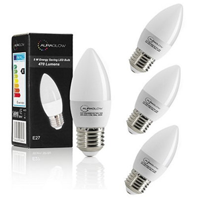 Auraglow 5W Led E27 Candle Light BulbWarm White40W Eqv4 Pack from B&Q
