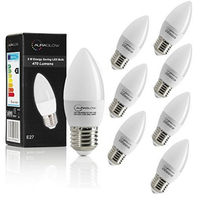 Auraglow 5W Led E27 Candle Light BulbCool White40W Eqv8 Pack from B&Q