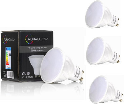 Auraglow Super Bright 5.3W Led Gu10 Light BulbDaylight Cool White 6500KRetrofit550 Lumen70W EqvFour Pack from B&Q