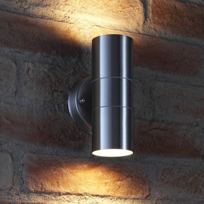 Auraglow Stainless Steel Up & Down Outdoor Wall LightWarm White from B&Q