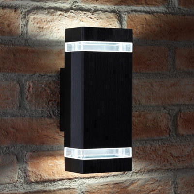 Auraglow Large Outdoor Double Up & Down Wall LightChiltonSquareBlackCool White from B&Q