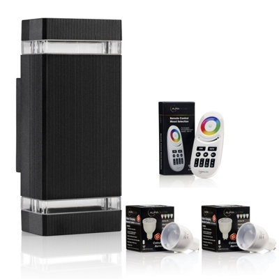 Auraglow Remote Control Colour Changing Up & Down Wall LightDorchesterBlack from B&Q