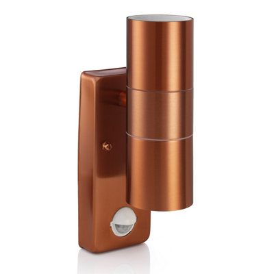 Auraglow Pir Motion Sensor Stainless Steel Up & Down Outdoor Wall Security LightWarminsterCopperFitting Only from B&Q