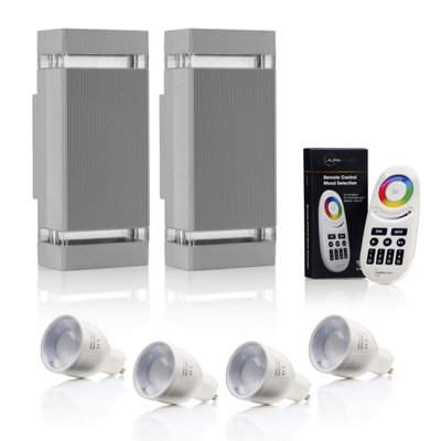 Auraglow Remote Control Colour Changing Up & Down Wall LightDorchesterSilver2 Pack from B&Q