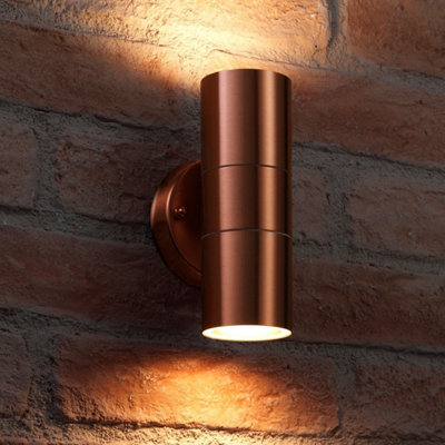 Auraglow Stainless Steel Up & Down Outdoor Wall LightWinchesterCopperWarm White from B&Q