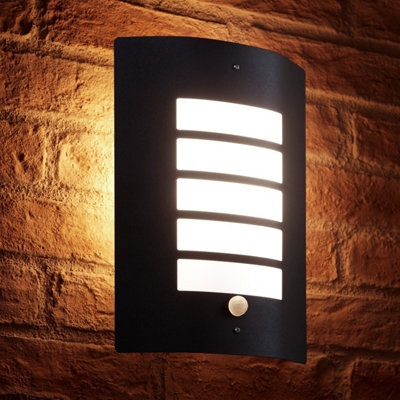 Auraglow Stainless Steel Pir Motion Sensor Outdoor Security Wall LightDortonBlackWarm White from B&Q
