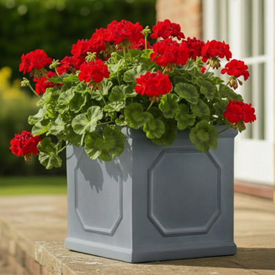 Idealist™ 22Cm PlanterGrey Reinforced Stone Chelsea Planter BoxSquare Small Garden PlanterFaux Lead Outdoor Plant Pot from B&Q