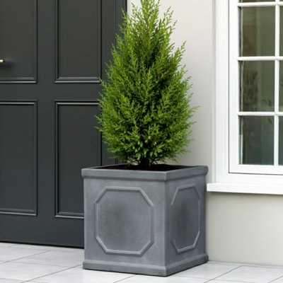 Idealist™ 55Cm Large Square Planter For TreesFaux Lead Chelsea Flower BoxReinforced Stone Garden Planter from B&Q