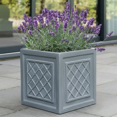 Idealist™ 45Cm PlanterGrey Reinforced Stone Lazio Square PlanterLattice Flower BoxOutdoor Plant Pot For Trees72L from B&Q
