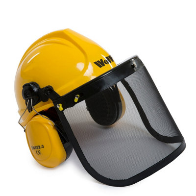 Wolf® Safety Hard Helmet With Ear Defenders & Mesh Visor Wolf Forestry Chainsaw Helmet from B&Q