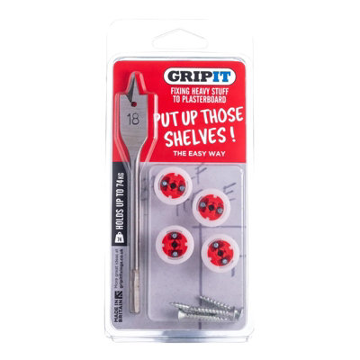 Gripit Grip It Red Shelf Hanging Fix Kit Plasterboard Hollow Wall 74Kg Capacity from B&Q