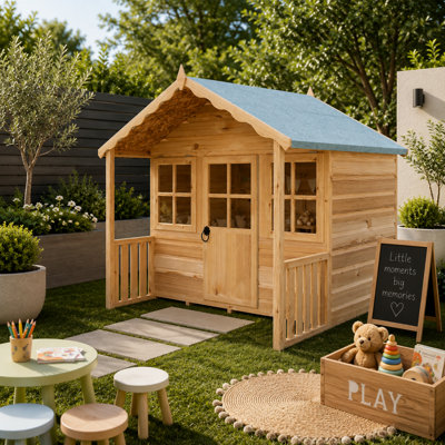 Shire Stork Playhouse - Brown - Kids Play House with Veranda - Northern European Pine - CE Marked - Image 9