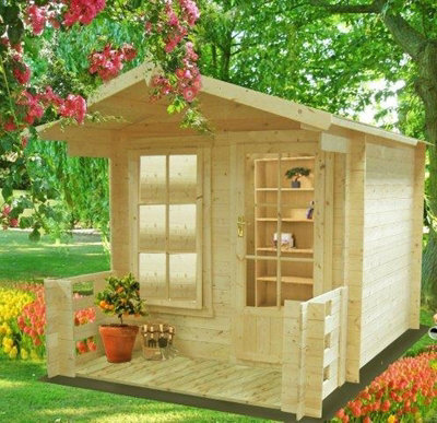 Shire Maulden With Veranda Log Cabin Home Office Garden Room Approx 8 X 8 Feet