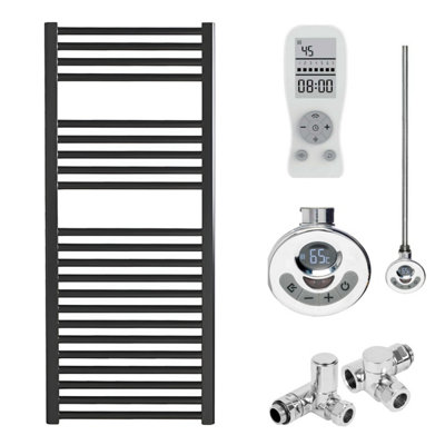 SolAire Heating Products Bray Dual Fuel Thermostatic Electric Heated Towel Rail With TimerStraightBlackW500 X H1200 mm from B&Q