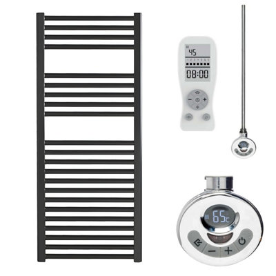 SolAire Heating Products Bray Thermostatic Electric Heated Towel Rail With TimerBlackW500 X H1200 mm from B&Q
